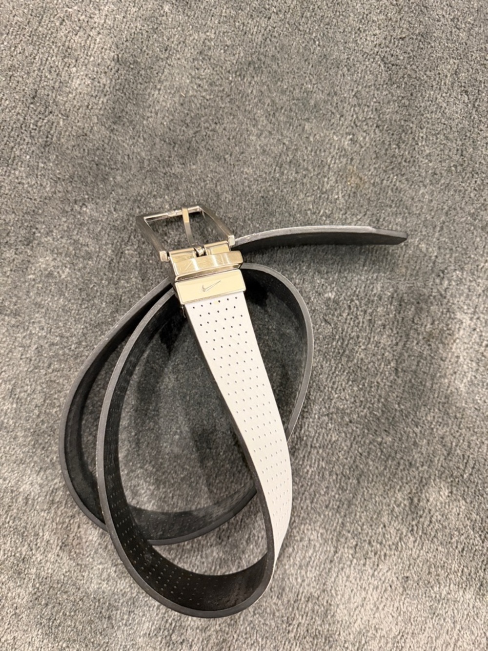 Nike Reversible Perforated Belt in White and Black with Silver Buckle